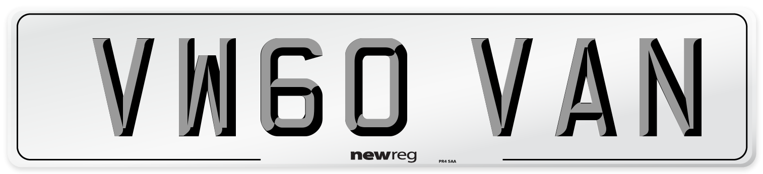 VW60 VAN Number Plate from New Reg